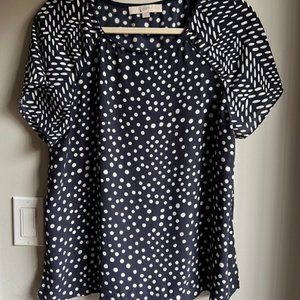 Navy Mixed Print Blouse